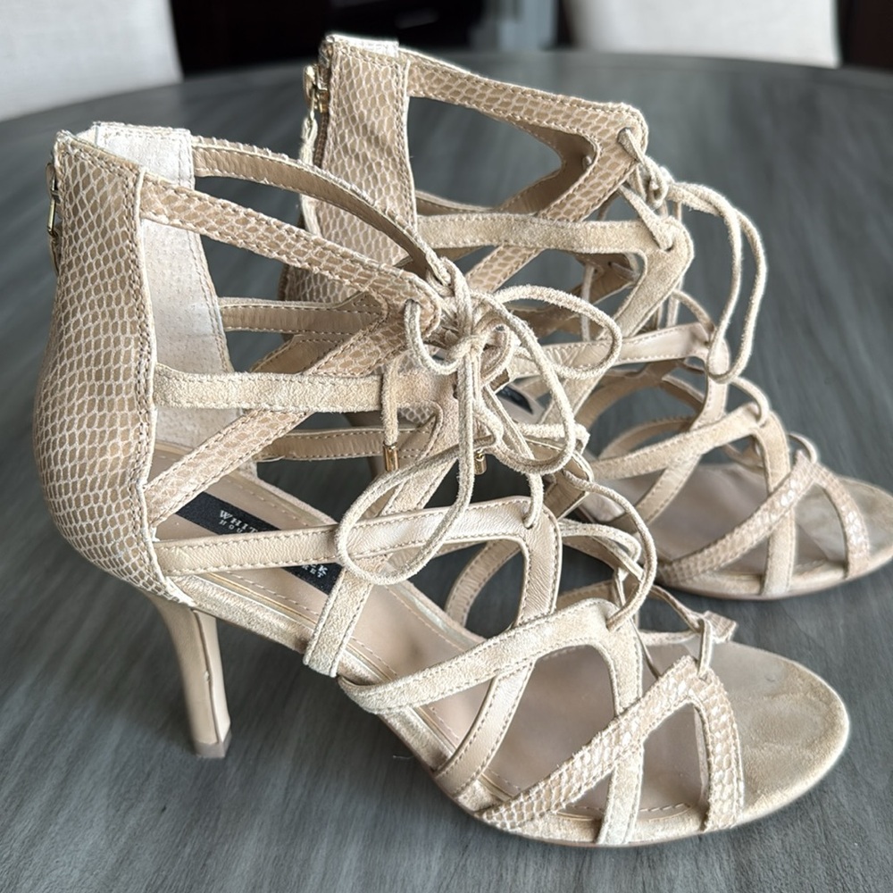 White House Black Market Lahley Tan Strappy Heels